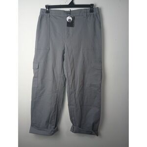 Lepunuo Women Grey Cargo Pants XXL High Waist Stretch Cotton Utility Trousers